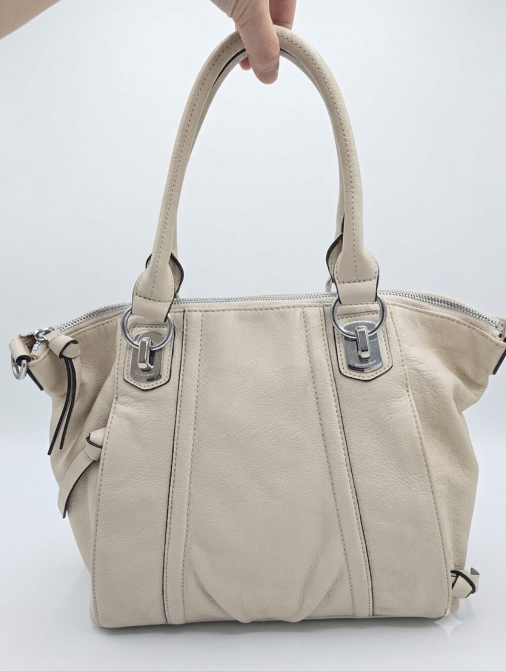 B. Makowsky Taupe Beige Genuine Pebbled 100% Leather Satchel / Shoulder Bag